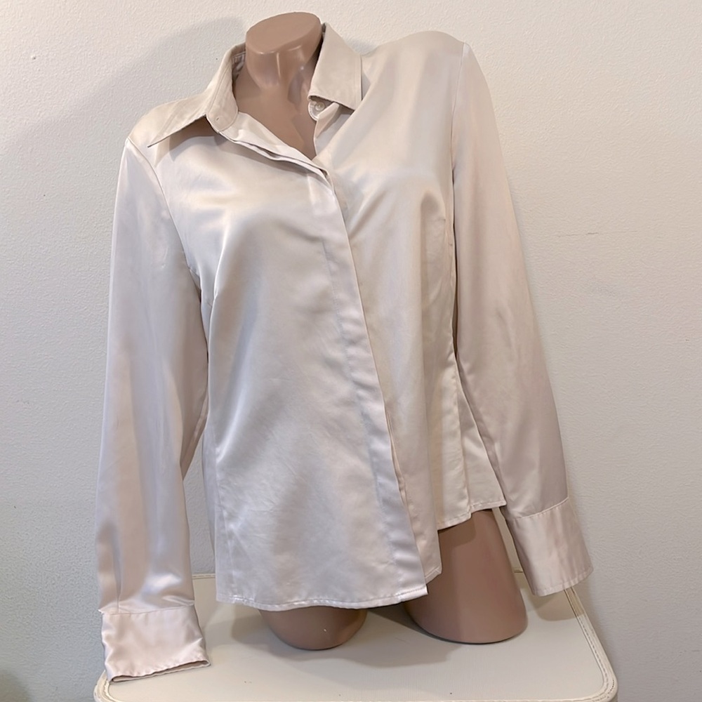 East 5th Cream Satin Long Sleeve Button Down Top - Picture 5 of 5